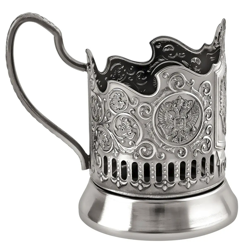 Nickel-Plated Tea Glass Holder With Blackened Finish “Coat Of Arms Of The Russian Federation”