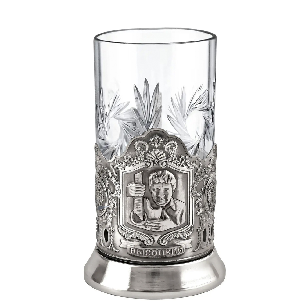Nickel-Plated Blackened Tea Glass Holder With Crystal Glass 250 ml “Vysotsky”, Kolchugino Melchior