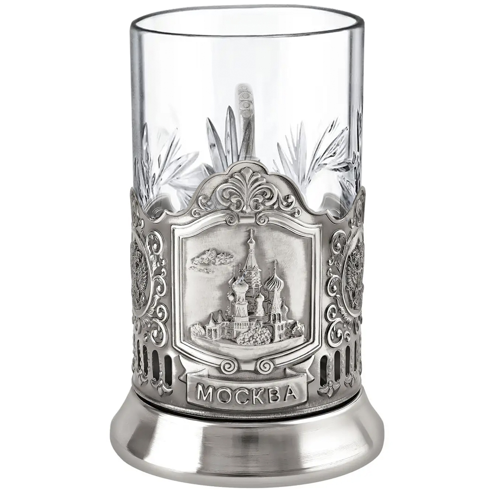 Nickel-Plated Blackened Glass-Holder With Crystal Glass 250 ml “Saint Basil’s Cathedral,” Kolchugino Melchior