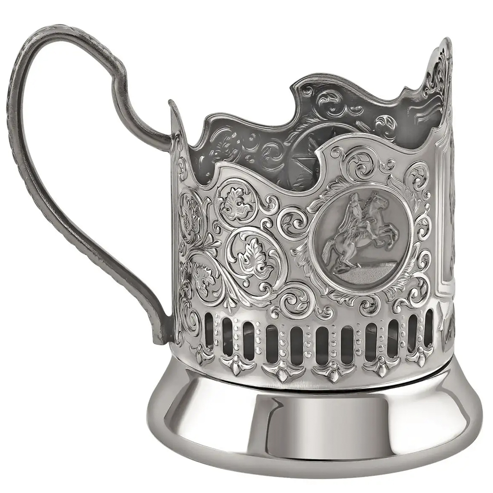 Nickel-Plated Tea Glass Holder With Blackened Finish “Pushkin”