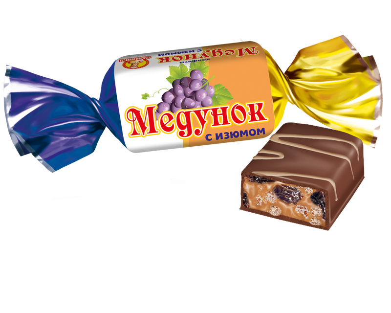 Шоколадные Конфеты Медунок с Изюмом, Славянка, 1 кг/ 2,2 фунта