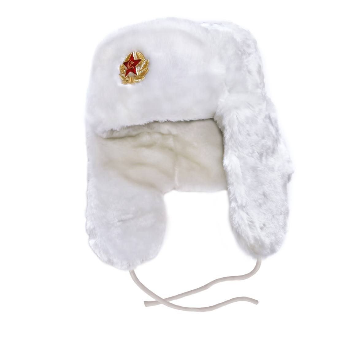 Зимняя белая армейская шапка-ушанка с кокардой СССР, 60 размер