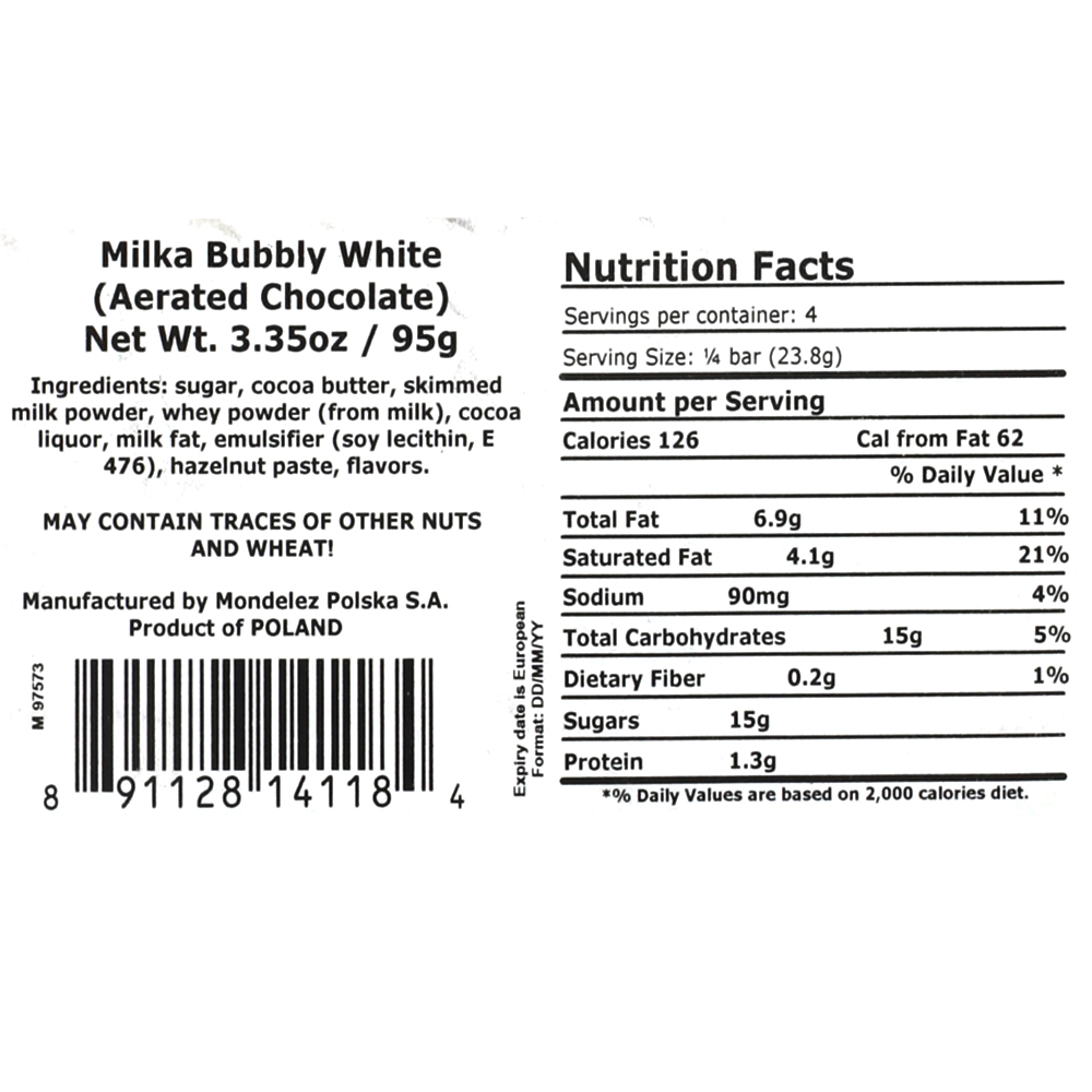 Молочный Пористый Шоколад с Альпийским Молоком Milka Bubbles, 90г/ 3,17 унций