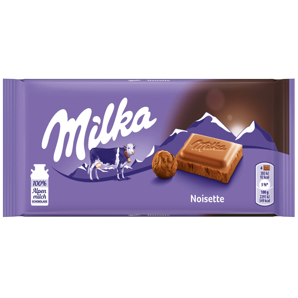 Альпийский Молочный Шоколад с Ореховой Массой Milka NOISETTE, 100 г/ 3,53 унции