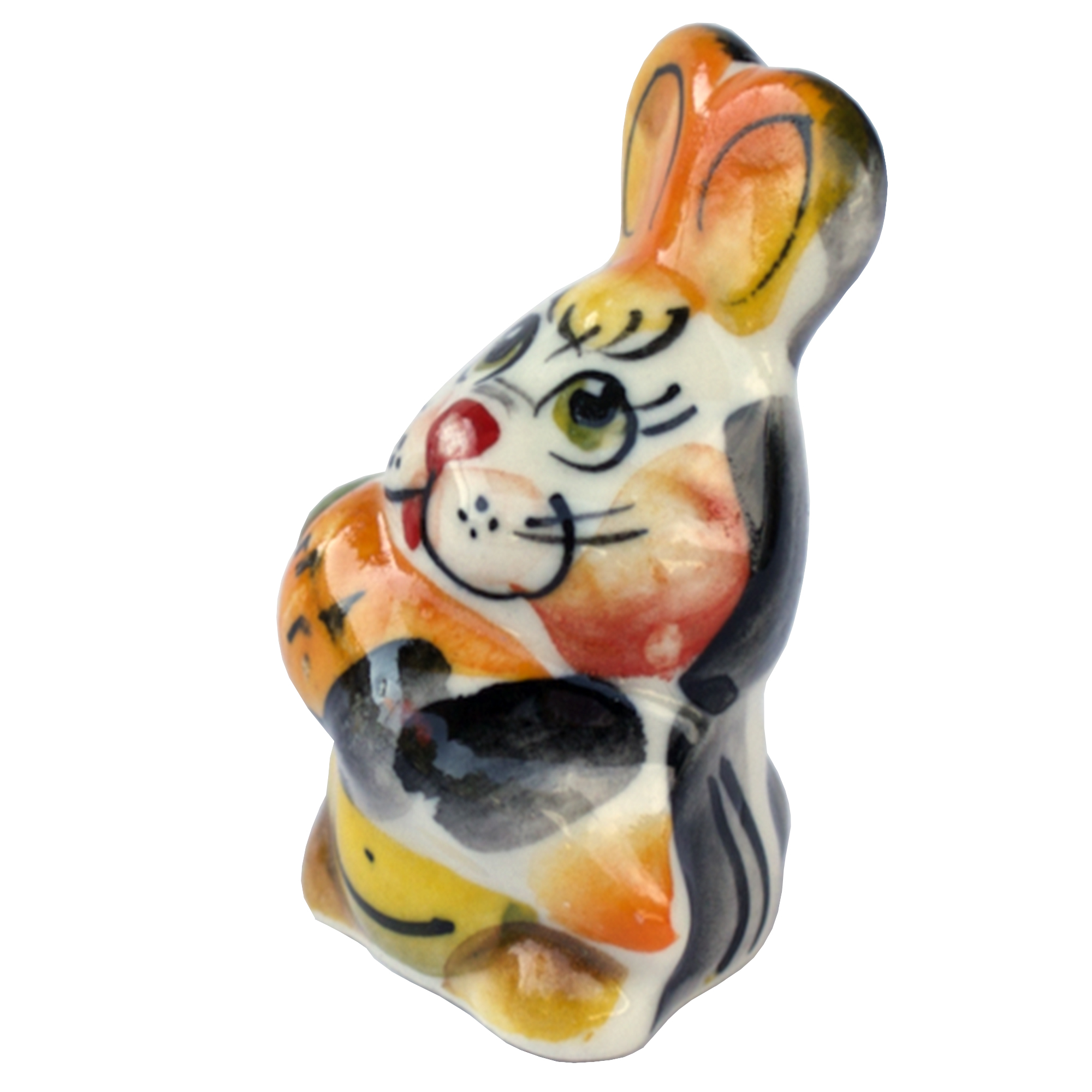 Фигурка Керамическая Гжель Цветная Пасхальный Кролик Кроха с Морковкой, 4.32см