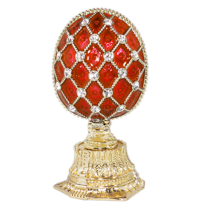Пасхальное яйцо с фигуркой Храма Спаса-на-крови (красное), 6.5 см (HJD0897A+JF1870)