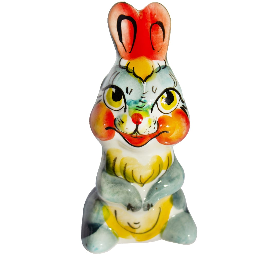 Ceramic Figurine Gzhel Symbol 2023 Colorful Bunny Lassie 3.54