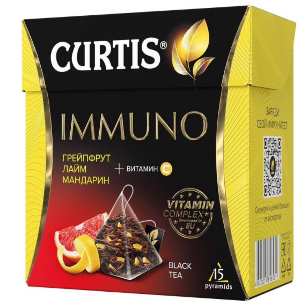 Чай Черный Ароматизированный Средний Лист Immuno, Curtis, 15 пирамидок