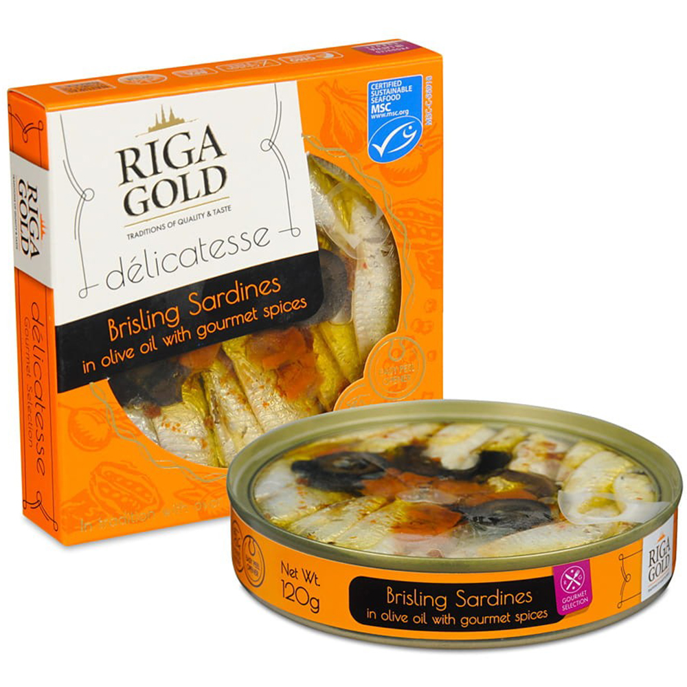 Сардины в Оливковом Масле с Пряными Специями, Riga Gold, 120г