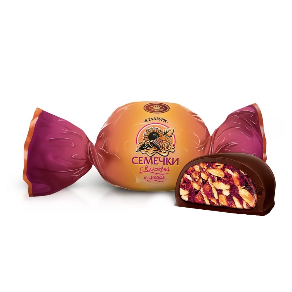 Шоколадные конфеты с семечками подсолнуха, клюквой и медом, 0.22 кг