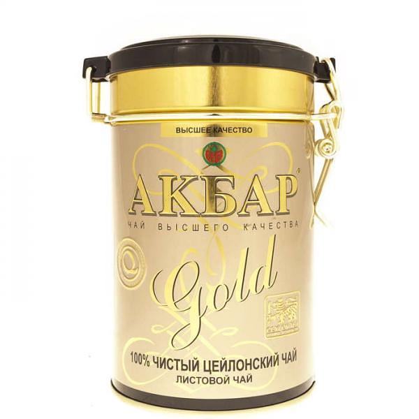 Akbar цейлонский листовой чай "Чистое золото" в жестяной банке, 450 г