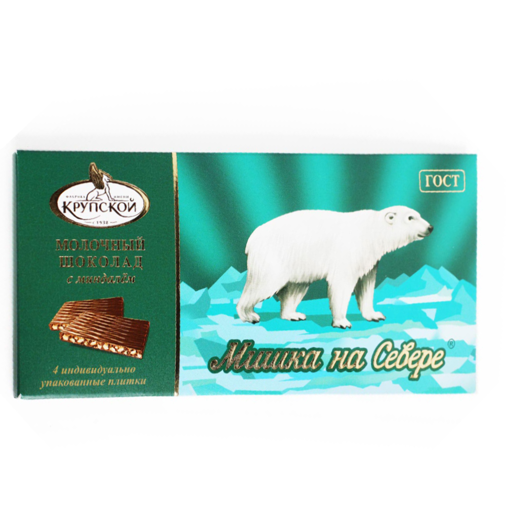 Шоколад Молочный с Миндалем Мишка на Севере, КФ Крупской, 100г