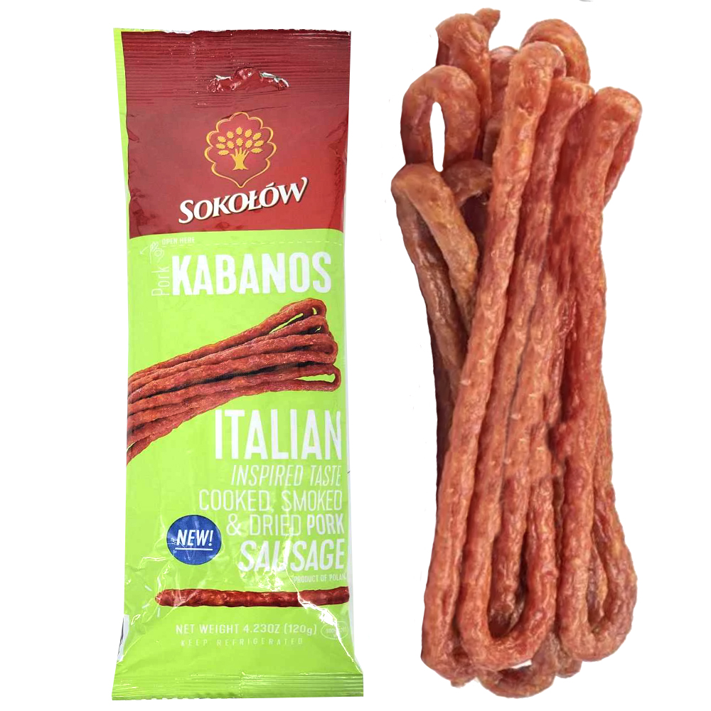 Колбаски Итальянские Сырокопченые Kabanos Pork, Sokolow, 4.23 унции