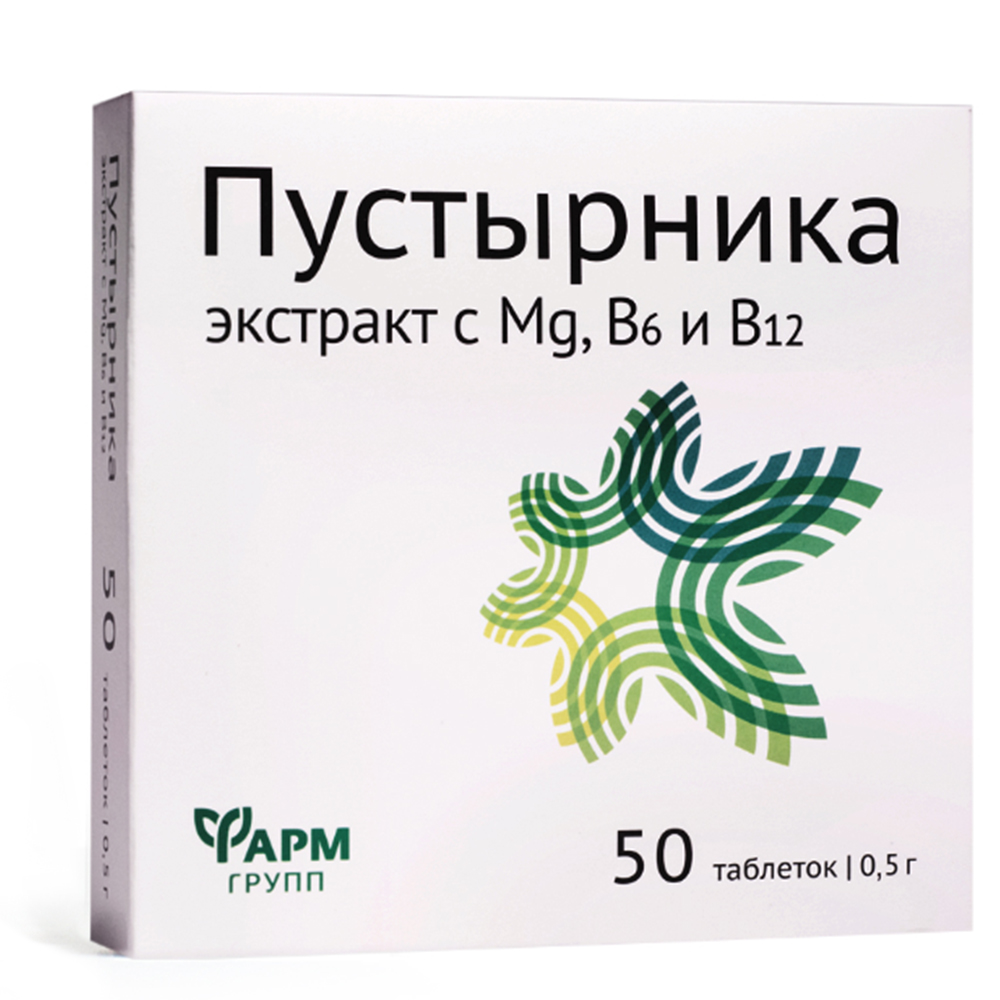 Экстракт Пустырника с Магнием и Витаминами В6 и В12, Фармгрупп, 50 таблеток по 500 мг