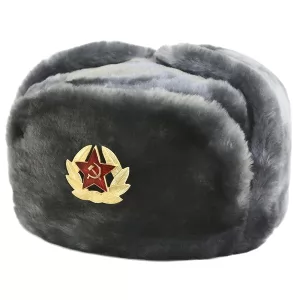 Зимняя серая армейская шапка-ушанка с кокардой СССР, 58 размер