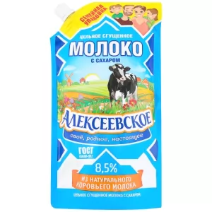 Молоко Сгущенное с Сахаром ГОСТ 8,5% Дой-Пак, Алексеевское, 650 г/ 1,43 фунта
