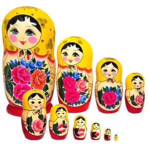 Red Wooden Matryoshka Doll (10 pcs), Hand-painted, 10.5 inches, 1.6 pounds