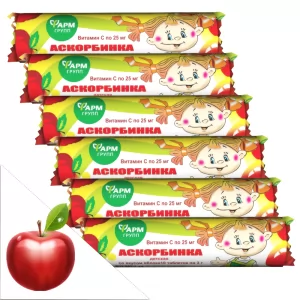 Упаковка 6 шт Аскорбиновая Кислота со вкусом Яблока, ФрамГрупп, 10 таблеток х 6