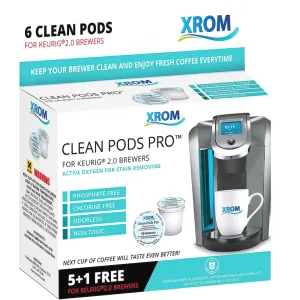 Профессиональные чистящие капсулы XROM, совместимые со всеми кофеварками Keurig K-Cup 2.0, для удаления кофейных пятен, биоразлагаемые, 6 чашек в упаковке