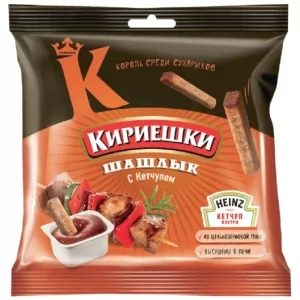 Сухарики Ржаные со Вкусом Шашлыка Кириешки, КДВ, 60г + Кетчуп Heinz 25г